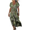 Gienslru Vestito Estivi Donna Lino Vestiti Lungo Boho Maniche Corte Scollo a V Abito Maxi Abitos Vintage Caftano con Tasche Taglie Forti Curvy Dress per Spiaggia Vacanza Moda Vestitos Elegante Chic 2026