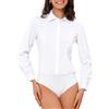 Allegra K Camicia Bottoni Body Donna Maniche Lunghe Lavoro Colletto