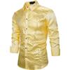 Generico Camicia Uomo Elegante con Paillettes in Seta Camicia Anni 70 con Maniche Lunghe Collo Botton-Down Camicie Hippie Eleganti Vintage Magliette da Danza per Feste,Carnevale e Capodanno,Oro,L