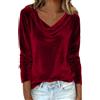 Generic Top in velluto da donna elegante con collo ad anello camicetta plissettata elegante casual per uscire a sbuffo a maniche lunghe top vestiti autunnali