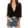 R.Vivimos Womens Tops Camicette Sexy Manica Lunga Collo A V Button Down Camicie Velluto(M,Black)