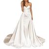 Generic - Abito da sposa in raso, sirena, senza spalline, con ruches, da damigella d'onore, corsetto lungo con strascico, abito da sera formale, avorio, M