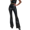 Celanisai - Pantaloni a zampa larga da donna a vita alta, in pelle sintetica, look sexy push up skinny, PU leggings elasticizzati, look in pelle, vita alta, in pelle sintetica, flare, O nero., L