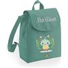 Caribu design Zainetto Bambino Bambina 100% Cotone Organico Personalizzato con Nome - Zaino Piccolo da Bimbo - Cartella Personalizzabile per Scuola Asilo Materna Sport Gite Viaggi 22x30x12 cm (Verde)