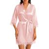 Lovasy Kimono in Raso da Donna Corta Sposa in Pizzo Accappatoi e Vestito Seta Vestaglia Sexy Leggero Scollo a V con Cintura Abito da Damigella d'Onore,A-Rosa,S