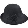 Ulalaza Cappello a Cloche in Feltro di Lana Invernale a Tesa Larga retrò con Fiore Fiocco Vintage Cappello alla Pescatora Floppy per Le Signore