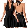 Hanaoops Vestito Donna Sexy Mini Abito Senza Maniche Aderente Vestito Corto Scollo V Profondo Abiti Estivo Bodycon Casual Vestiti per Cocktail Party Discoteca