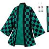 Taeyue Anime Kamado Tanjirou Cosplay Costume Halloween Carnevale Cosplay Cappotto Suit Kimono Giacca Uomini, Verde, M