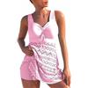 MSIYOW Tankini Donna Mare Costume da Bagno con Scollo a V Bikini da Donna Set da 2 Pezzi (3XL, Rosa Chiaro)