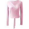 AIGOUT Top da donna a maniche lunghe avvolgente e classico per balletto e danza, crop top per yoga e pilates, camicetta, D, S