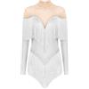 inlzdz Body da Pattinaggio Artistico Donna con Nappa Bodysuit Patchwork a Rete Strass Leotards Danza Classica Moterna Abito da Ballo Tango Latino Americano Bianco L
