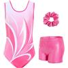 JiAmy Body da bambina per ginnastica, 3 pezzi, outfit sportivo senza maniche, con brillantini, per danza, con pantaloncini, età 3-12 anni, 6-7 Years