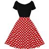 Odizli Abito da donna vintage Rockabilly anni '50 Off Shoulder Polka Dot Swing A Linea Al Ginocchio Abito Estivo Coctail, Colore: rosso, L
