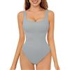 FXTYK Ribbed Body Shapewear - Body da donna a maniche corte, modellante per la pancia, collo quadrato, grigio., S