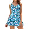 SHEKINI Donna Costume da Bagno con Gonna One Piece Dimagrante Costume Intero con Coppe Soffici Vintage Skirted Swimwear Costume Mare Bikini da Spiaggia (XL, Foglia Albero - Floreale Stampati)