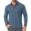 PrinStory Polo da uomo a maniche lunghe, casual, in cotone, con taschino sul petto, Vg Blu, L