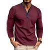 MakingDa Henley Maglia Uomo Manica Lunga Bottoni T Shirt Slim Muscle Fit Classic Vintage Maglietta a Maniche Lunghe Camicia Elasticizzata Leggera Casual Sportive Palestra Rosso M