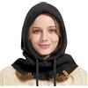 ACUSHLA Sciarpa con cappuccio in 100% lana merino per donne e uomini, calda sciarpa invernale lavorata a maglia con cappuccio e set sciarpa e cappello in uno, nero, One Size
