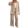 SoLu DAY8 Completo Elegante Donna 2 Pezzi Primavera Baggy Tailleur Pantaloni E Camicia Manica Lunga Donna Taglia Forte Comoda Leggero Morbidi Casual Jogging (Khaki, S)