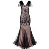 IMEKIS Abito da Donna Vintage Anni '20 con Perline e Paillettes Flapper Gatsby Costume Vestito da Cocktail a Sirena Abito da Sera Scollo a V Abito da Ballo Lungo