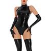 FEOYA - Body brillante in pelle lucida erotico per donna, sexy catsuit in lattice senza maniche, lingerie, combinazione in pelle verniciata, per pole dance, abbigliamento da notte, clubwear, Nero , XS