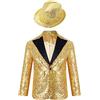 inhzoy Blazer Giacca Paillettes Bambino Gentleman Tuxedo Smoking Giacca Elegante Brillantini con Cappello Abito da Battesimo Festa Sera Capotto da Banchetto Compleanno Oro 15-16 Anni