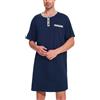 Uniexcosm Camicia da Notte da Uomo in Cotone Pigiama da Uomo Girocollo con Bottoni Pigiama Comoda Maniche Corte Girocollo, Tinta Unita Sottile
