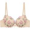 YAMAMAY - Reggiseno Push-up, Donna, Mandorla, Ricamo Floreale, 90% Poliammide 10% Elastan