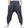 SAVARI | Pantaloni Harem con Tasche | Etnico | Comodo e Confortevole | Pantaloni Ideali per Yoga e Pilates | Cotone Riciclato | Unisex | Nero, Grigio, Vino e Bianco | M-XXL | Grandi Formati