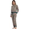 Viterbo Biancheria Pigiama Donna Caldo Cotone Interlock MII2467 Manica Lunga E Pantalone Lungo Animalieur Maculato (Beige, S)