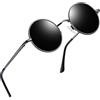 Joopin Occhiali da Sole Uomo Donna Rotondi Vintage Polarizzati UV400 | Montatura metallo sottile tondi piccoli hippie retrò lenti specchio unisex adulti