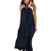 Rayson Copricostume Donna Mare Lungo Halter Curvy Abito da Spiaggia Estivo in Lino Casual Vestito Mare Elegante Senza Maniche Lunghezza Maxi (Blu Navy, Taglia Unica)