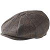 Peaky Blinders, Berretto a 8 Spicchi Piatto in Stile "Newsboy", Lana di Tweed Tweed Occhio di Uccello Marrone M (57 cm)