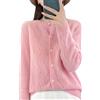 Fnfmrfmr Cardigan da donna in 100% lana merino, girocollo, con bottoni, lavorato a maglia