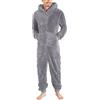 Darringls Tuta intera da uomo in pile teddy morbido e accogliente Onesie Pigiama lungo Pigiama invernale caldo in peluche Tuta Tuta da notte con cerniera Morbida e Confortevole Loungewear, grigio