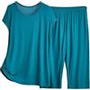 Generic Pigiama Cotone Donna Lungo Pigiama Capri da Donna, Top Estivo a Maniche Corte con Pantaloni Capri, Morbido 2 Pigiami Pigiama Donna Vestito da Casa Donna Estivo Cotone (Navy, XXXXXL)