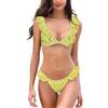 SHEKINI Costume da Bagno Donna Sexy V Profonda Bikini Beachwear Ruffles Flounce Regolabile Costumi da Bagno Due Pezzi Mare e Piscina(XL, Stampa Gialla)