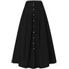 Generic Gonne S da donna Midi con bottoni 'S Gonna elastica a vita alta estiva tinta unita gonna a linea gonne lunghe con tasche Vita elasticizzata Plus Size Boho Abbigliamento, Nero , 4XL