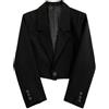 Whychstore Elegant Giacca da Ufficio per Donna, con Bottoni, Maniche Lunghe, Blazer Corti (M Nero)