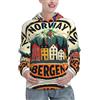 DUWAA Norway Bergen Houses - Felpa invernale da donna, morbida e accogliente, con cappuccio e tasca a marsupio