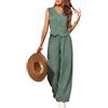 ticticlily Tailleur Pantalone Donna Complete 2 Pezzi Gilet Top Senza Manica Scollo V Pantaloni Larghi a Vita Alta Completo Boho da Casuale Spiaggia A Verde L