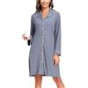 Vlazom Camicia da Notte Donna Invernale Camicie da Notte da Donna a Maniche Lunghe Aperta Davanti con Bottoni Scollo a V，Grigio Scuro，XL