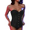 SLIMBELLE Corsetto in pizzo vintage da donna con bacchette in acciaio senza spalline Bustier Floreale Disossato Overbust Cincher con Tanga (IT, Testo, M, Regular, Regular, Pizzo nero)