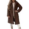 Generisch Cappotto lungo da donna in pile Teddy con colletto a risvolto, elegante cappotto di peluche con abbottonatura, morbido e caldo cappotto invernale, M