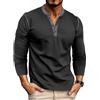 MakingDa Henley Maglia Uomo Manica Lunga Bottoni T Shirt Slim Muscle Fit Classic Vintage Maglietta a Maniche Lunghe Camicia Elasticizzata Leggera Casual Sportive Palestra Nero L