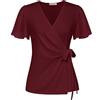 GRACE KARIN Camicia Estiva Leggera da Donna in Chiffon, Manica Corta, Elegante, con Scollo Avvolgente, Traspirante, Adatta per Il Tempo Libero e Le Vacanze, Colore Rosso Vino, Taglia XXL.