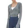 AKDJGFP Scaldacuore Danza Donna Top da donna con incrocio incrociato, manica lunga, scollo a V profondo, da yoga, corto, da annodare, da allenamento, da balletto, camicia casual, camicetta(Color 04,L)