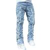 Generic Jeans Skinny da Uomo, Modello Dritto, Modello a Gamba Larga, Pantaloni in Denim alla Moda, sfilacciati e rovinati