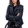 EMUKFD Giacche in pelle sintetica da donna, taglia grande, cappotto corto leggero vegano in pelle sintetica alla moda, aderente, con tasche con cerniera, giacche in pelle per donna, Nero , S