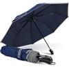 PERLETTI Ombrello Uomo Pieghevole Apri Chiudi Automatico - Tessuto Microfibra Bordino Riflettente di Sicurezza - Ombrello Antivento Resistente Compatto Robusto - Diametro 104 cm (Apri Chiudi Blu)